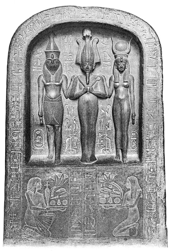 Osiris, flanked by Horus Isis, ancient Egyptian religion