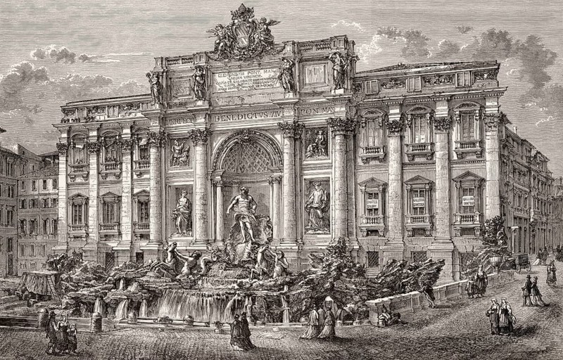 The Trevi Fountain, Fontana di Trevi, Rome, Italy, 19th Century