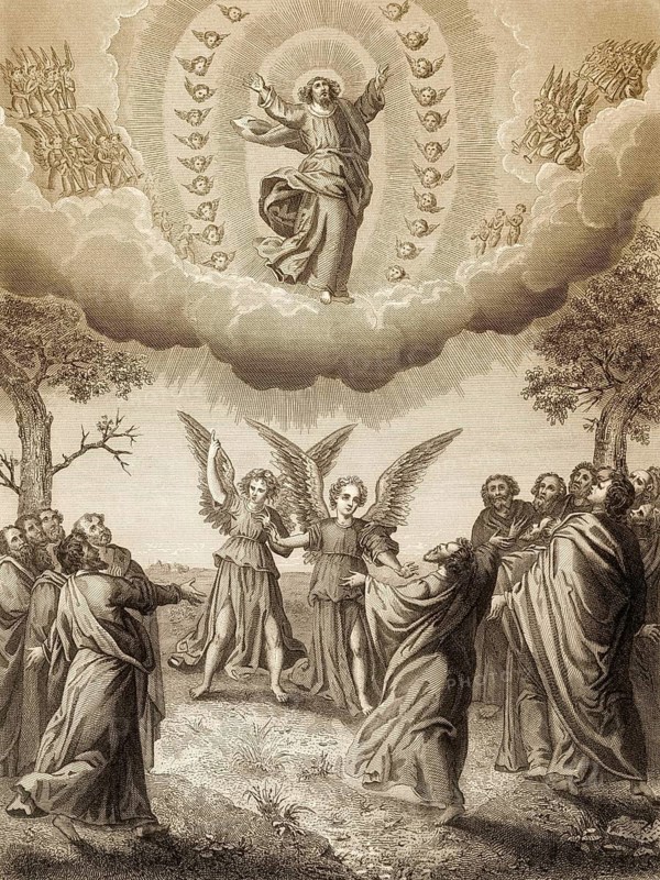 The ascension of Jesus, Resurrection of Jesus, New Testament, steel engraving 1853, digitally restored