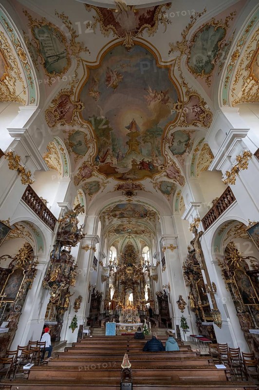 Interior of the Maria Brünnlein pilgrimage basilica in rococo style built between 1748 and 1782, Wemding, Swabia Bavaria, Germany