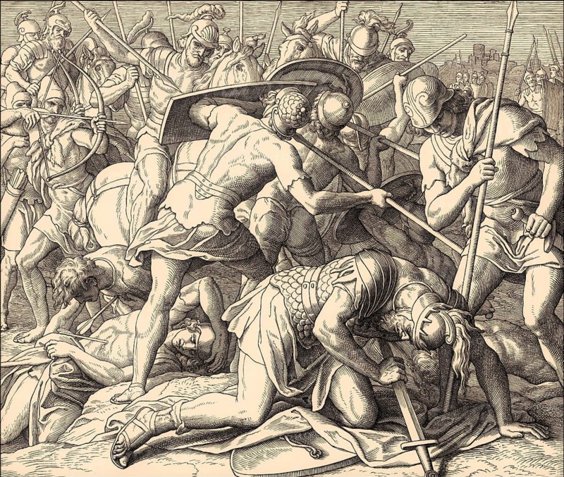 Battle of Gilboa, death of Saul, Old Testament, by Julius Schnorr von Carolsfeld