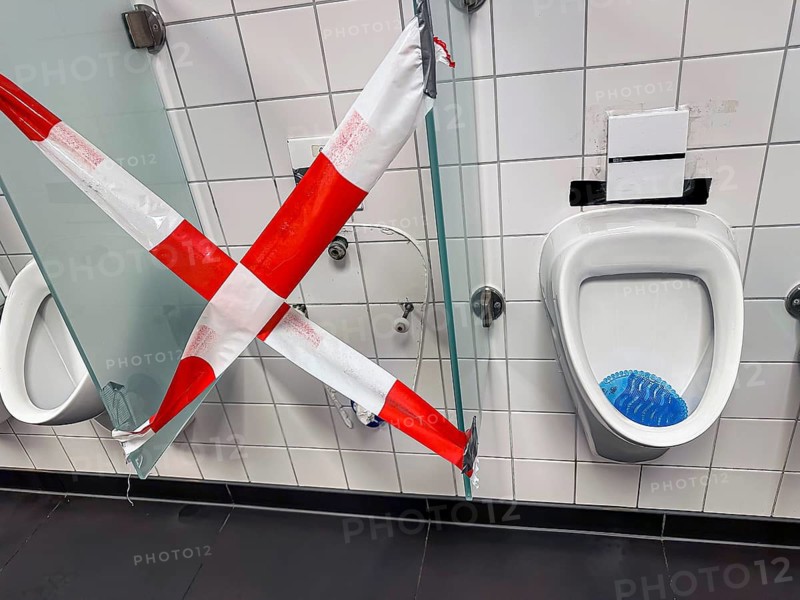 Broken urinal in an inn. Rottweil, Baden-Württemberg, Germany