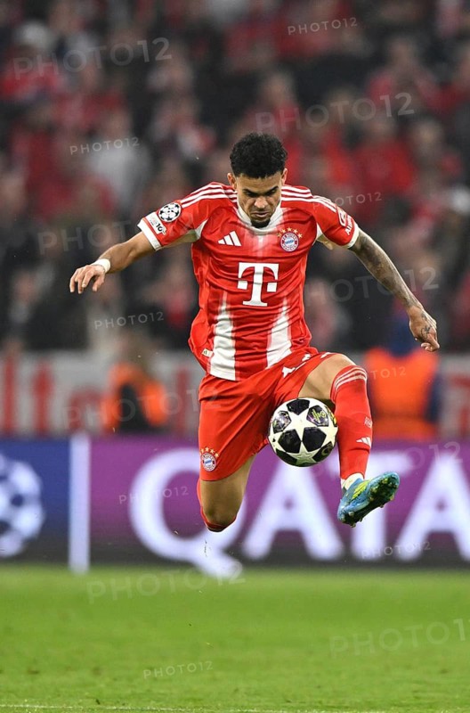 Luis Diaz FC Bayern Munich FCB (14) Action on the ball Football UEFA Champions League CL Allianz Arena, Munich, Bavaria, Germany