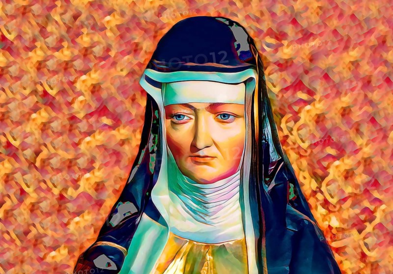 Figure of Hildegard of Bingen, Sibyl of the Rhine, 1098 – 1179, German Benedictine abbess and polymath, digitally edited