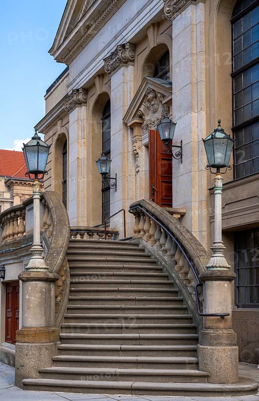 Staircase at the entrance to the concert hall in the French Cathedral on Gendarmenmarkt, Berlin, Germany