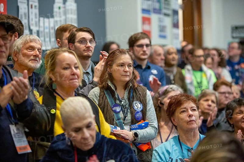 Detroit, Michigan USA - 19 April 2026 - Delegates listen to a speaker at the Michigan Democratic Nominating Convention. The convention selected Democratic Party candidates for all 2026 statewide election positions except governor and U.S. senator