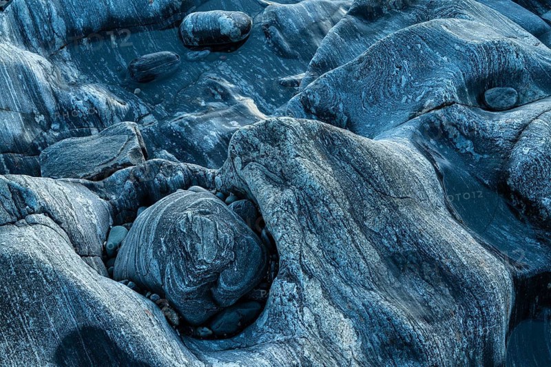 Rock structures on the coast, Söröya, Finnmark, Norway, February 2019