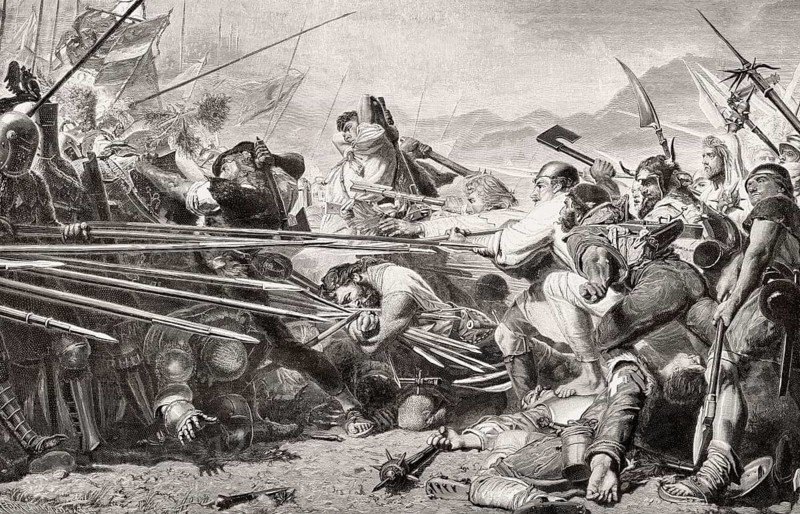 Death of Arnold von Winkelried, a legendary hero of Swiss history, Battle of Sempach, 1386