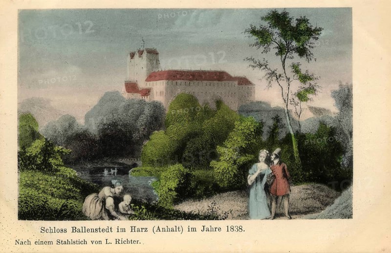 Historical postcard around 1900, Ballenstedt im Harz, castle, Harz district in Saxony-Anhalt, Germany, digital reproduction of a historic postcard, public domain, from that time, exact date unknown