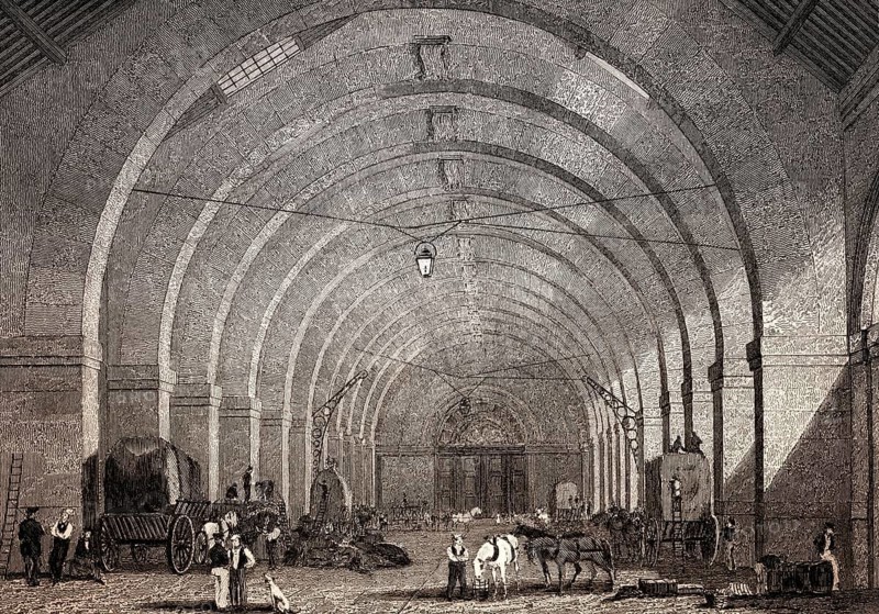 The Octroi Général ou central, rue des Petites Écuries, Faubourg Poissonnière, Paris, antique steel engraved print, 1831