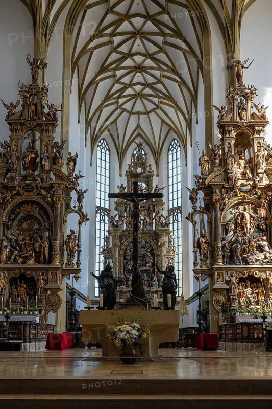 High altar and side altar in the Basilica of St. Ulrich and Afra, Old Town of Augsburg, Swabia, Bavaria, Germany