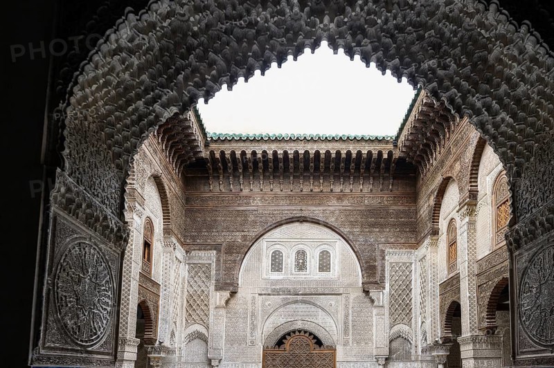 Courtyard of the Medersa Attarine Koran School, Fez El Bali, Medina, UNESCO World Heritage Site, Fez, Morocco
