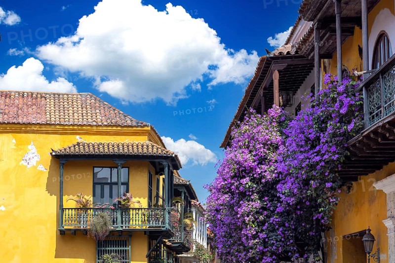 Columbia, Unesco site, colorful Cartagena Walled City Cuidad Amurrallada in historic city center