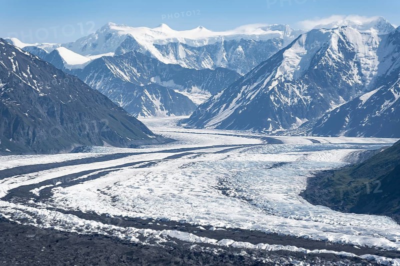 View of impressive mountain landscape with Matanuska glacier and glaciated mountain peaks, Lion's Head, Chugach Mountains, Alaska, USA