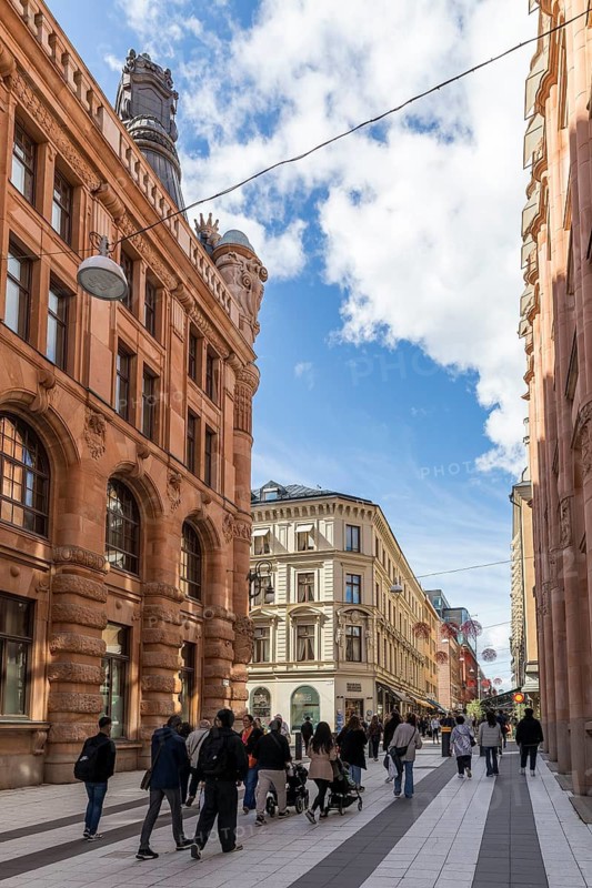 Drottninggatan pedestrian zone and most famous shopping street, Stockholm, Sweden