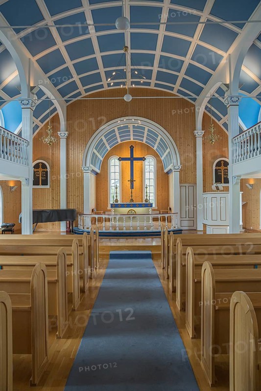Inside the blue Church in Seydisfjördur, East Iceland