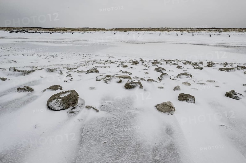 North Sea beach in snow, Langeoog, Lower Saxony, Germany