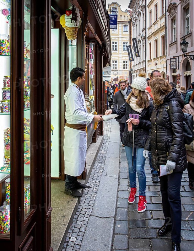 Tourists in a small alley, Old Town of Prague, Czech Republic