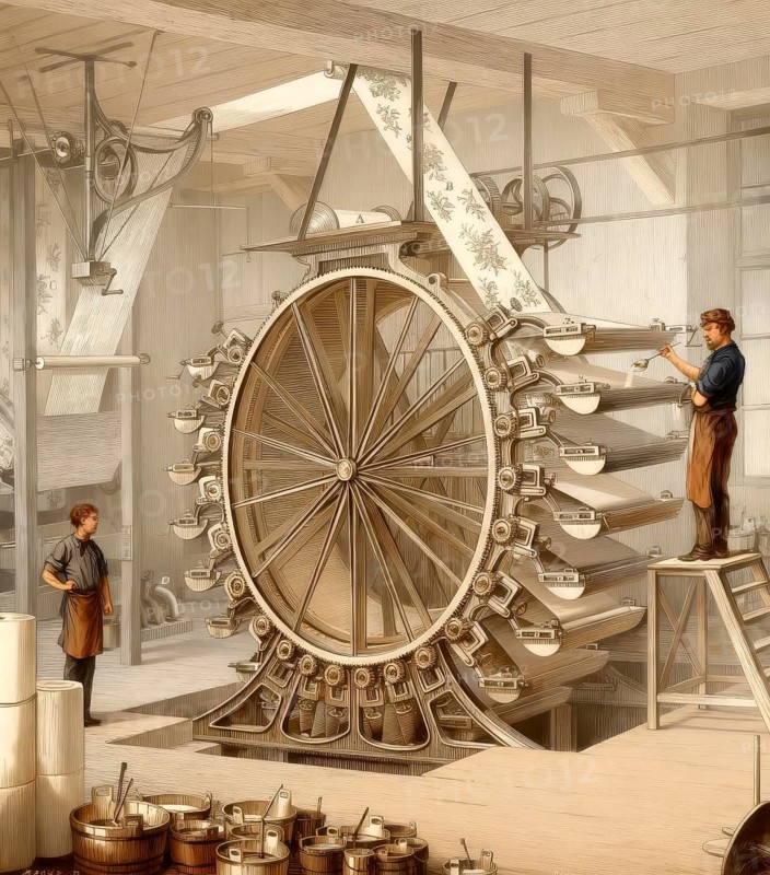 Industrial wallpaper printing machine, 19th century