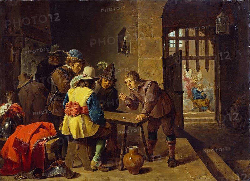 The Liberation of Saint Peter (probably c. 1645 - c. 1647), painting by David Teniers (baptised 15 December 1610 in Antwerp, died 25 April 1690 in Brussels), Flemish painter, draughtsman and curator. He was an innovator in a variety of genres such as history painting, genre painting, landscape, portrait and still life. He is most remembered today as the leading Flemish genre painter of his time, reproduction from a 17th century painting. Authentic, file restored for optimal use, exact date of original unknown