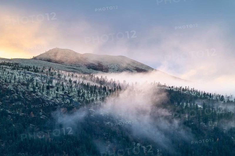 Evening fog in the mountains, Alvdal Vestfjell, Hedmark, Innlandet, Norway, October 2025