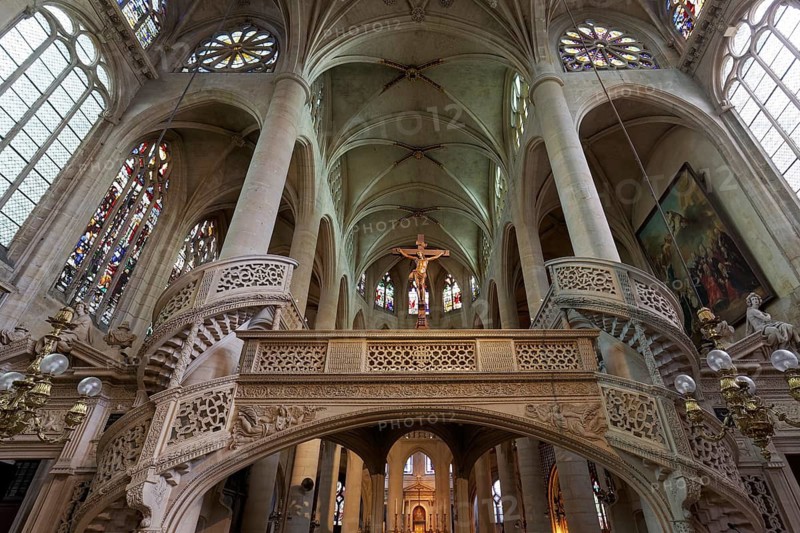 Historic Saint-Étienne-du-Mont church, nave with screen, Latin Quarter, Paris, France