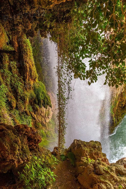 Interior of the Iris Grotto at the Cola de Caballo Waterfall in the Monasterio de Piedra Natural Park, Aragon