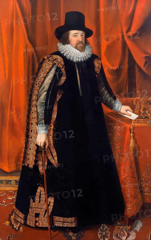 Portrait of Sir Francis Bacon, Baron Baco of Verulam, 1561 - 1626, English lawyer, statesman, essayist, historian, intellectual reformer, philosopher and scientist, digitally edited after a painting by Somer