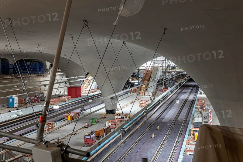 Open construction days at the new main train station. For three days, visitors can find out about the Stuttgart 21 billion-dollar project. View of the platform with tracks. 38 so-called chalice supports will support the roof of the new transit station. By Easter month, Werder is once again expecting around 80000 visitors. It is still unclear when the new transit station will open. The date has already been postponed several times. Stuttgart, Baden-Württemberg, Germany