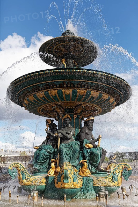 Fontaine des Mers by Jacques Hittorff, cast iron fountain from 1840, symbolizing the Mediterranean, ocean and fishing, Place de la Concorde, Paris, France