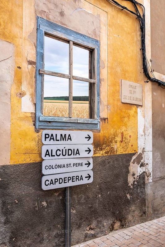 Road sign on an urban house wall, Valdemossa, Majorca, Valearen, Spain