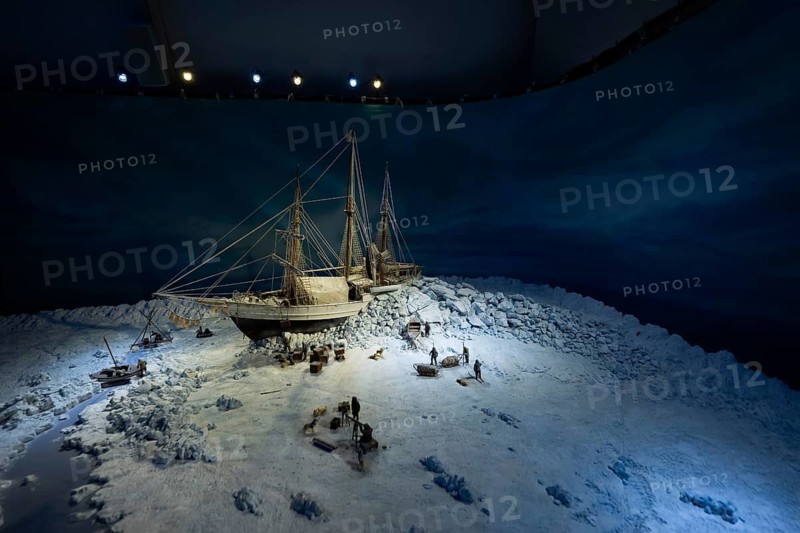 Model of the Fram in the pack ice, historic polar research ship Fram by Fridtjof Nansen and Roald Amundsen, Fram Museum, Fram Museum (Museum of Polar Expeditions), Bygdøy Museum Island, Oslo, Norway