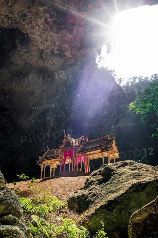 Temple in a stalactite cave, Phraya Nakhon Cave, Khao Sam Roi Yot National Park, Hua Hin, Prachuap Khiri Khan, Thailand