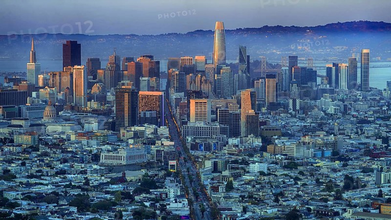 USA, California, view of San Francisco early morning, old town, skyscrapers, San Francisco, California, USA