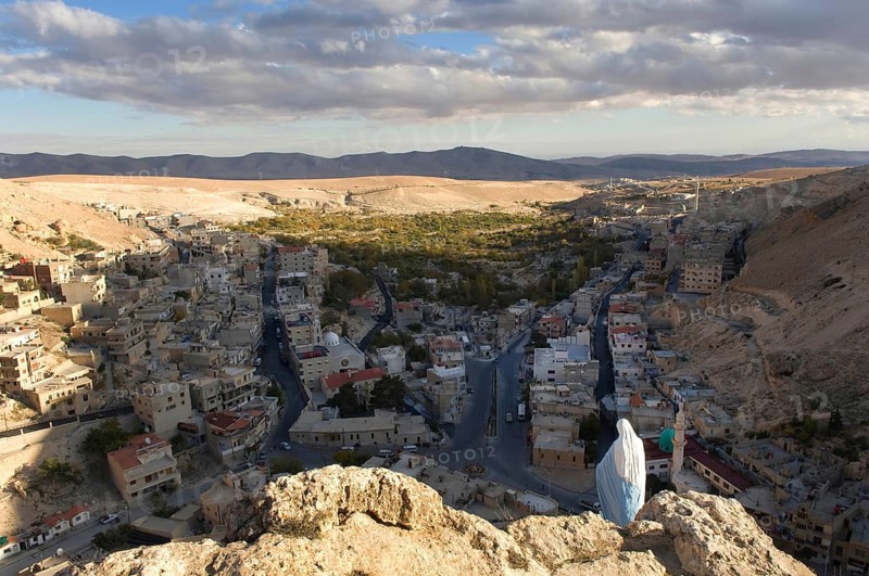 Maalula, Syria. November 13th 209 Panoramic view of the mixed Muslim and Christian village of Maalula near Damascus. The town is a place of pilgrimage and one of the few remaining places that speak Aramaic, the language spoken by Jesus