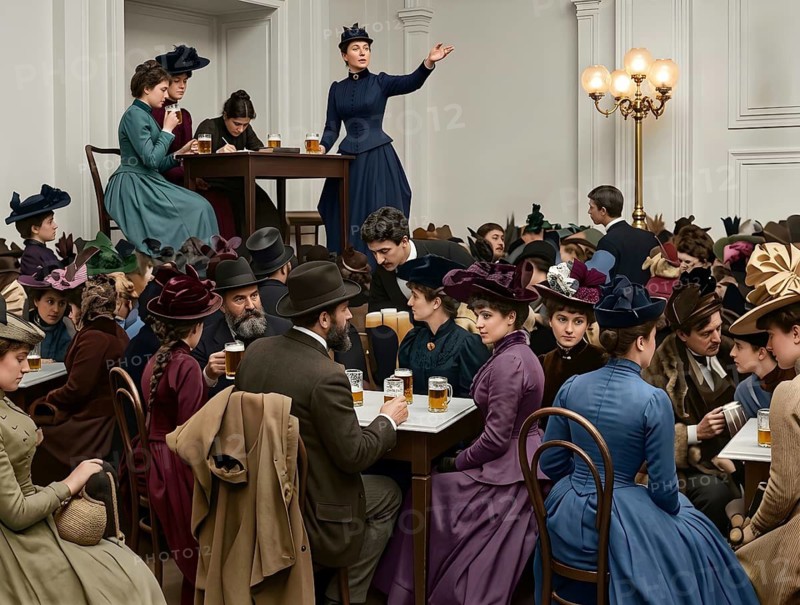 Assembly on equal rights for woman, historical illustration, digitally edited, law, human rights, equality, woman's rights, suffrage, woman's suffrage, education, discrimination