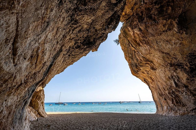 Rock cave on the beach at Cala Luna, Golfo di Orosei, Baunei, Sardinia, Italy