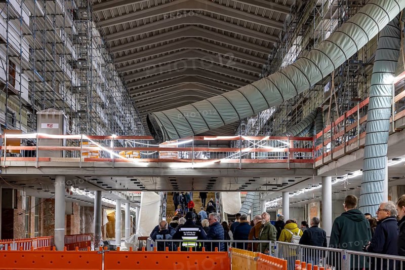 Open construction days at the new main train station. For three days, visitors can find out about the Stuttgart 21 billion-dollar project. View of the heritage-protected Bonatz building. By Easter month, Werder is once again expecting around 80000 visitors. It is still unclear when the new transit station will open. The date has already been postponed several times. Stuttgart, Baden-Württemberg, Germany