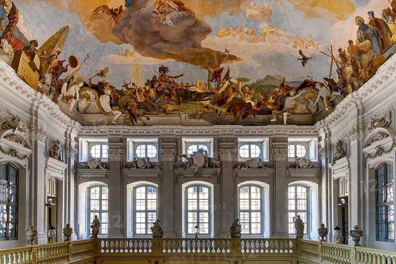 Interior design and exhibition rooms in the Würzburg Residence, imposing 18th century palace with frescoes, paintings and valuable works of art, Würzburg, Bavaria, Germany