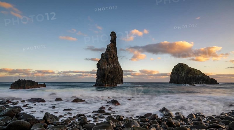 Ilheus da Rib volcanic rock formation on the cliffs of Ribeira da Janela, Madeira, Portugal