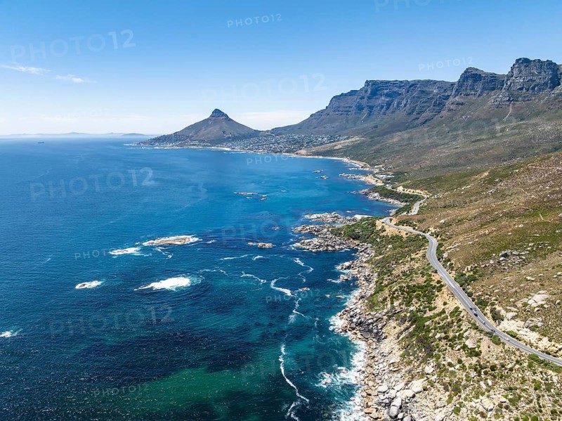 Aerial view, Chapman's Peak Drive coastal road, Noordhoek, Cape Town, Western Cape, South Africa