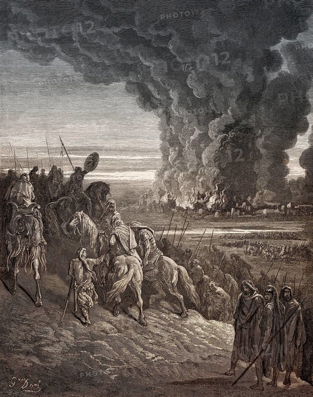Joshua Burns the Town of Ai, Old Testament, Gustave Doré, 1863