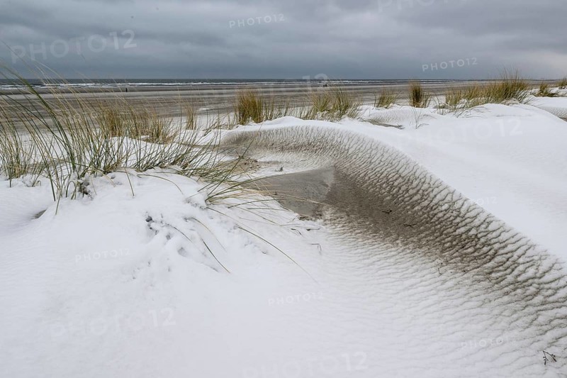 Snow-covered dunes on the North Sea, Langeoog, Lower Saxony, Germany