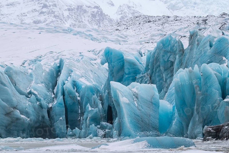 Glacier lagoon, frozen glacial lake, glacier ice, mountain, snow, winter, Svinafellsjökull, Breiðamerkurjökull, Vatnajökull, Iceland, Scandinavia