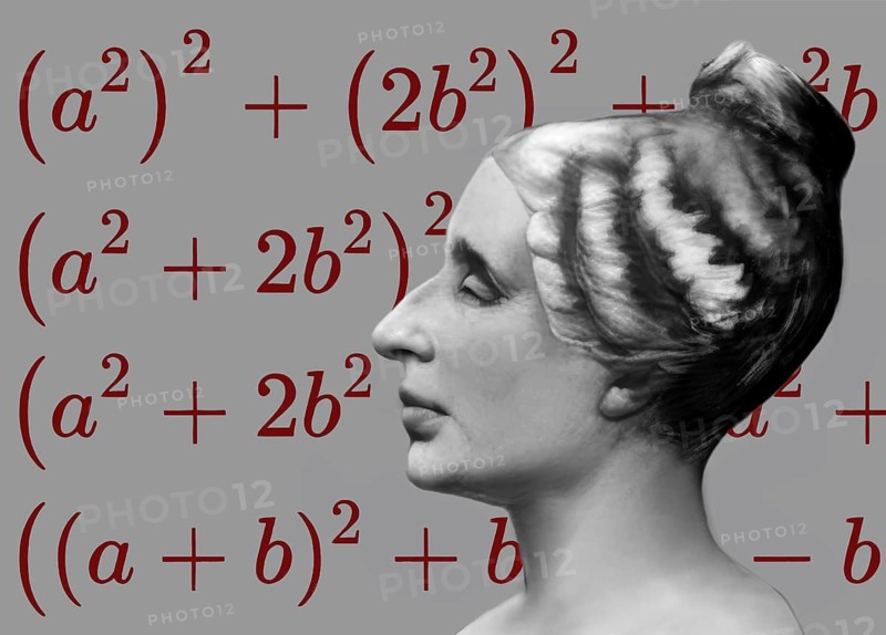 Bust of Marie-Sophie Germain, 1776 –1831, French mathematician, physicist and philosopher, digitally edited, the proof to the Fermat's Last Theorem