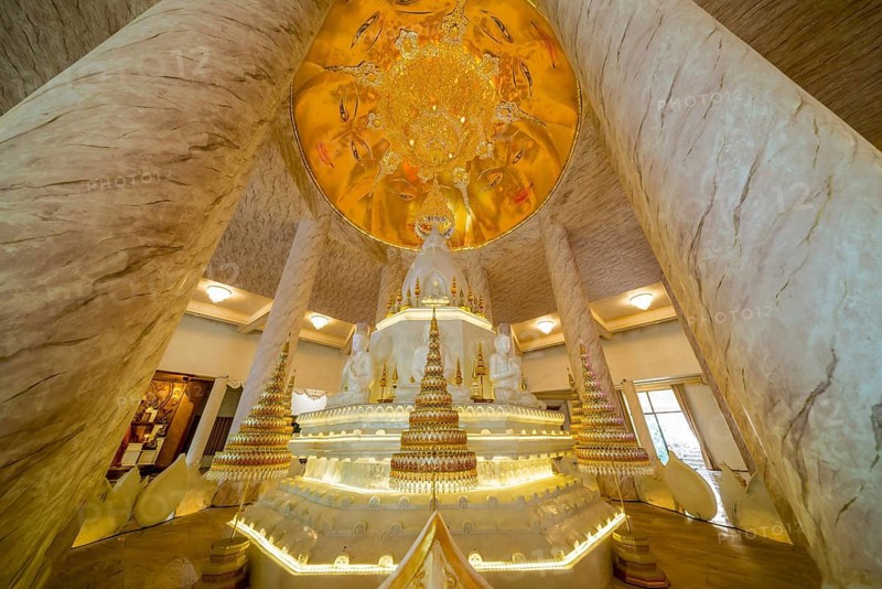 The very artistically designed central shrine (chedi in the interior), main pagoda, Buddhist temple complex Wat Phra That Sorn Kaew, Khao Kho mountains, Phetchabun province, Isan, Thailand