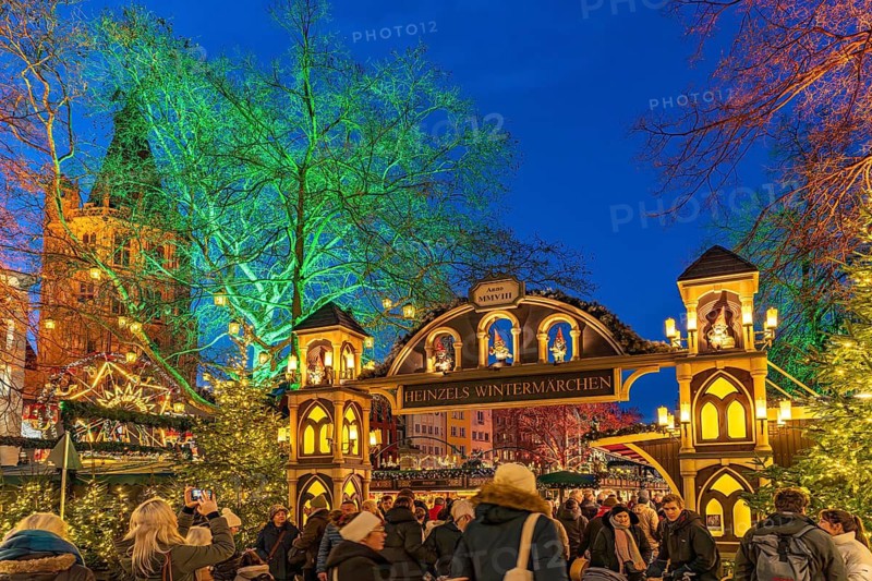 Christmas market Heinzel's winter fairy tale at dusk, Cologne, North Rhine-Westphalia, Germany