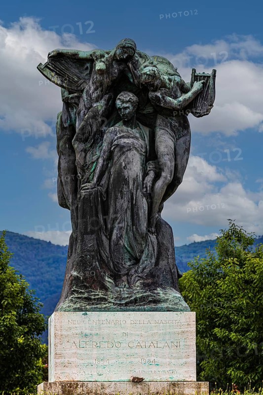 Statue of Alfredo Catalani on the city walls of Lucca, Tuscany, Italy