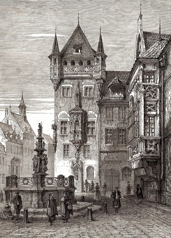 Das Nassauer Haus, ein Turmhaus in Nürnberg, Bayern, Deutschland, Europa, 19. Jahrhundert