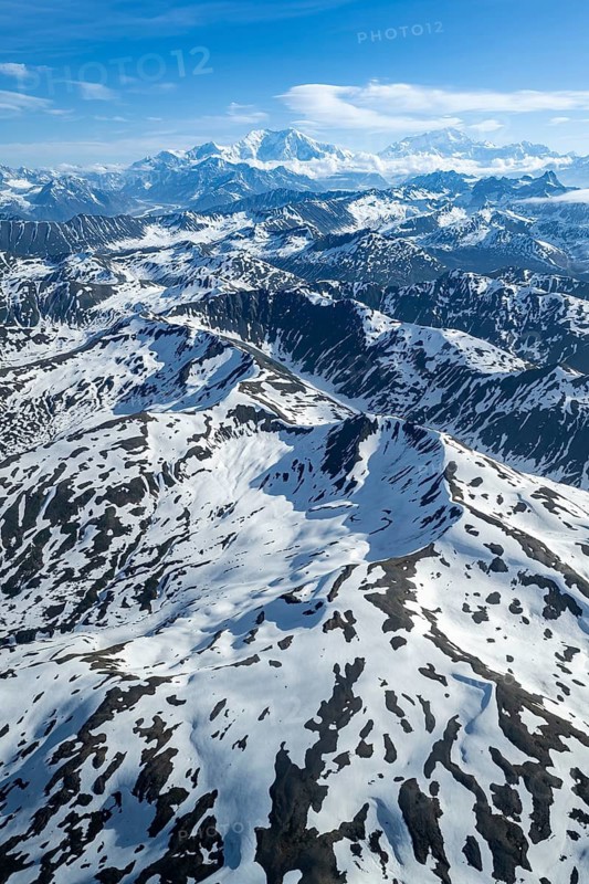 Mt Foraker and Mt Denali or Mount McKinley, aerial view, Alaska Range, Denali National Park, Alaska, USA